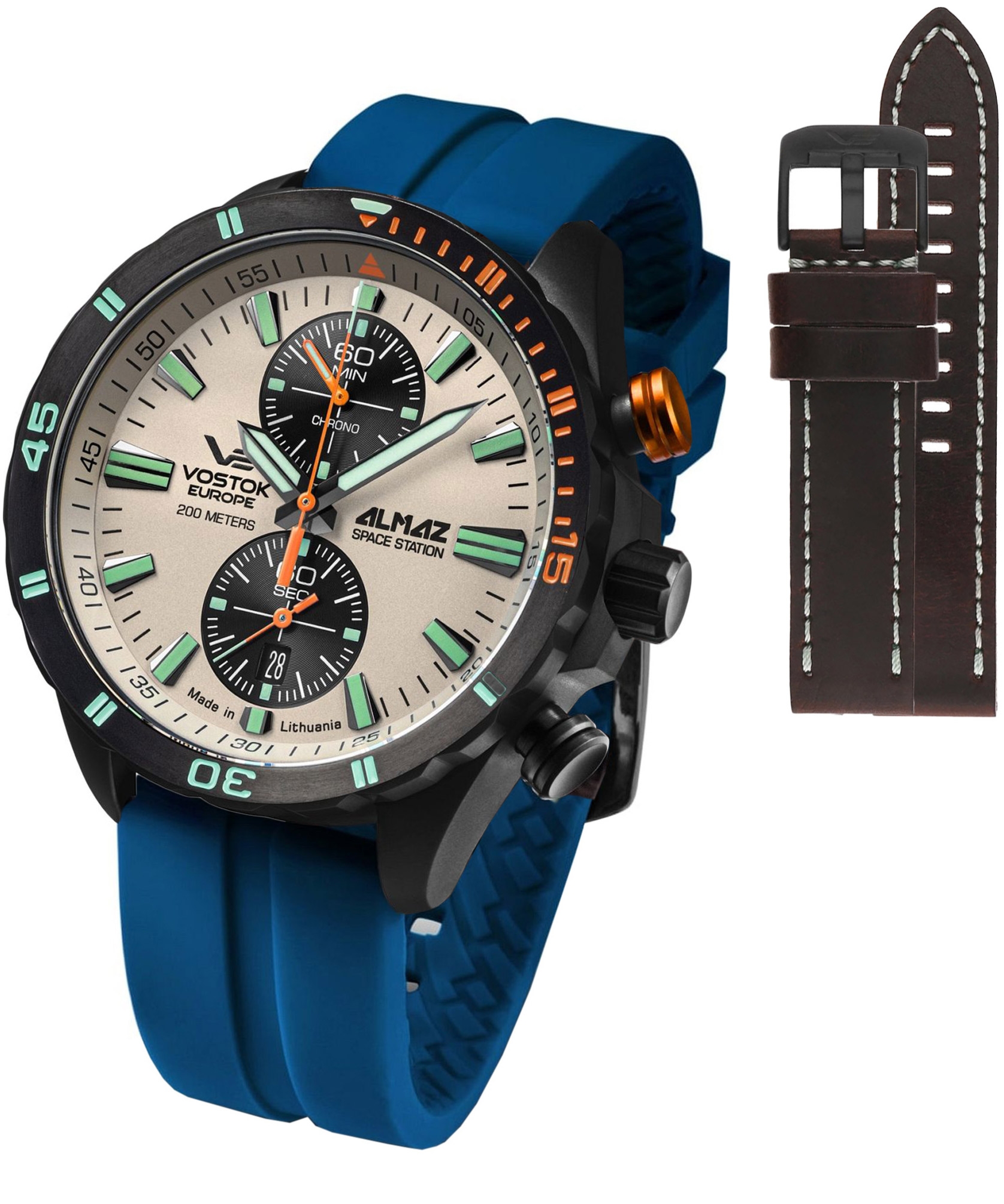 Zegarek męski Vostok Europe Almaz Chrono Limited Edition + paski Vostok 6S11-320C677-7396