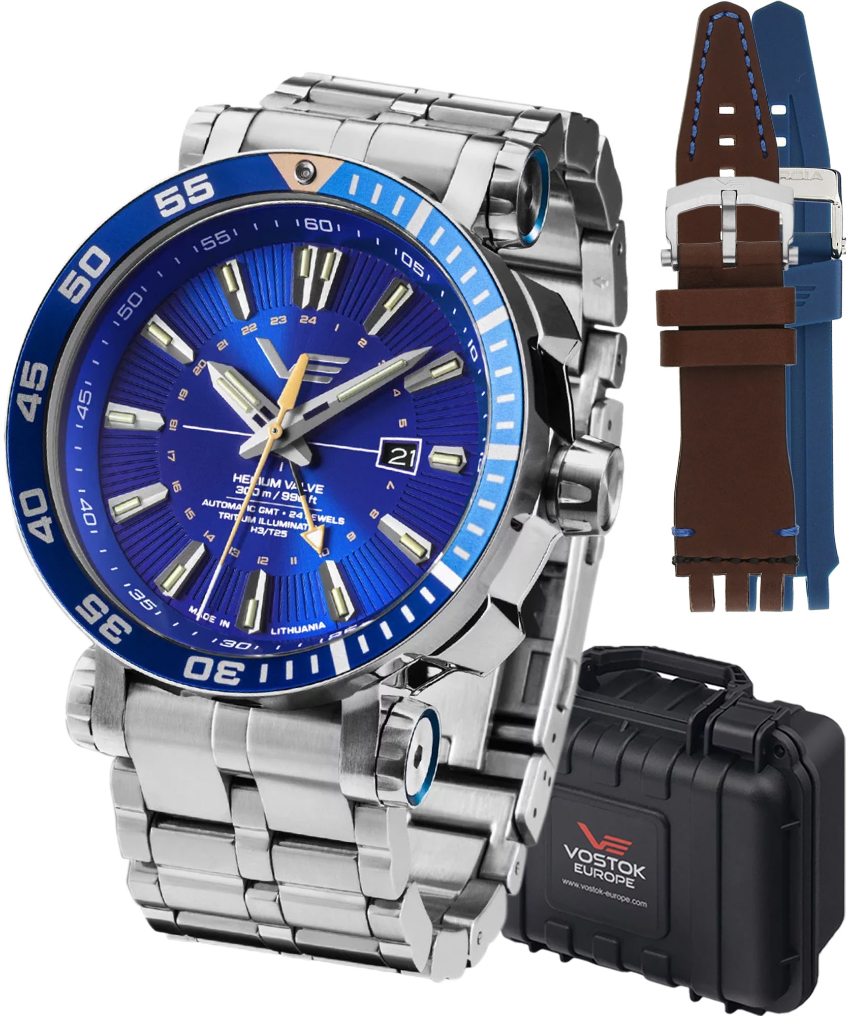 Zegarek męski Vostok Europe Energia GMT Limited Edition + 2 paski Vostok NH34-575A716-31995