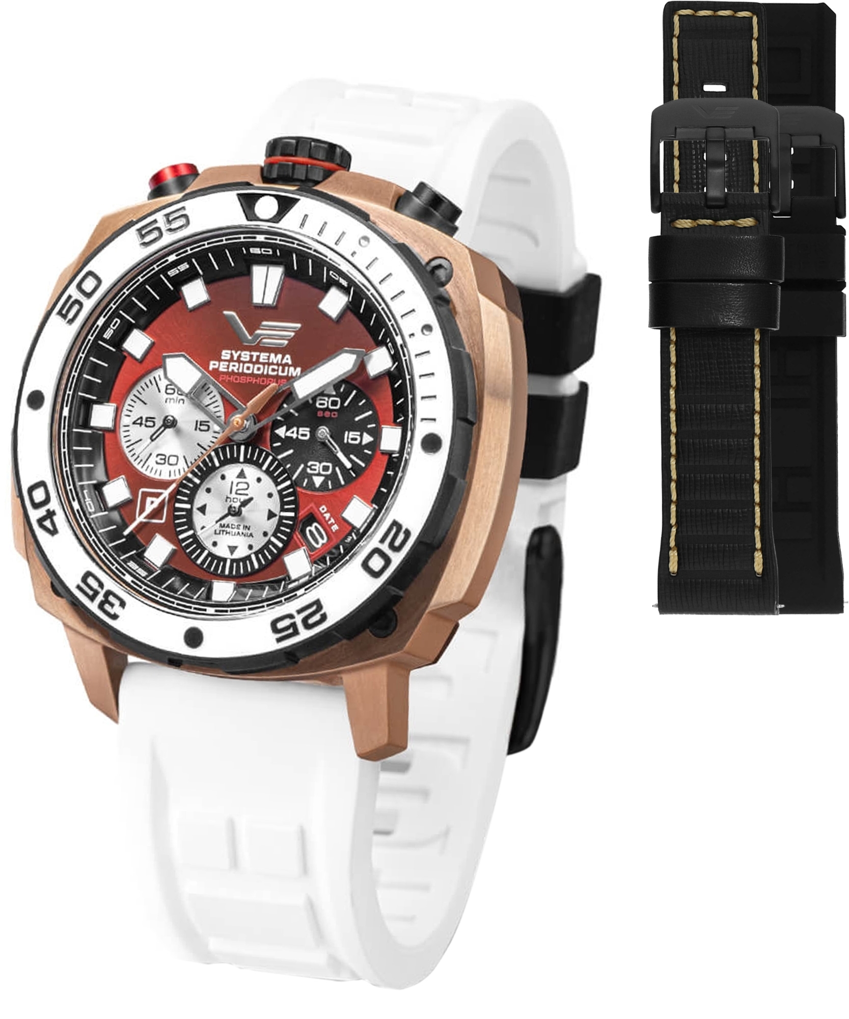 Zegarek męski Vostok Europe Systema Periodicum Phosphorus Chronograph SET Limited Edition + 2 paski Vostok VK67-650E724-56509