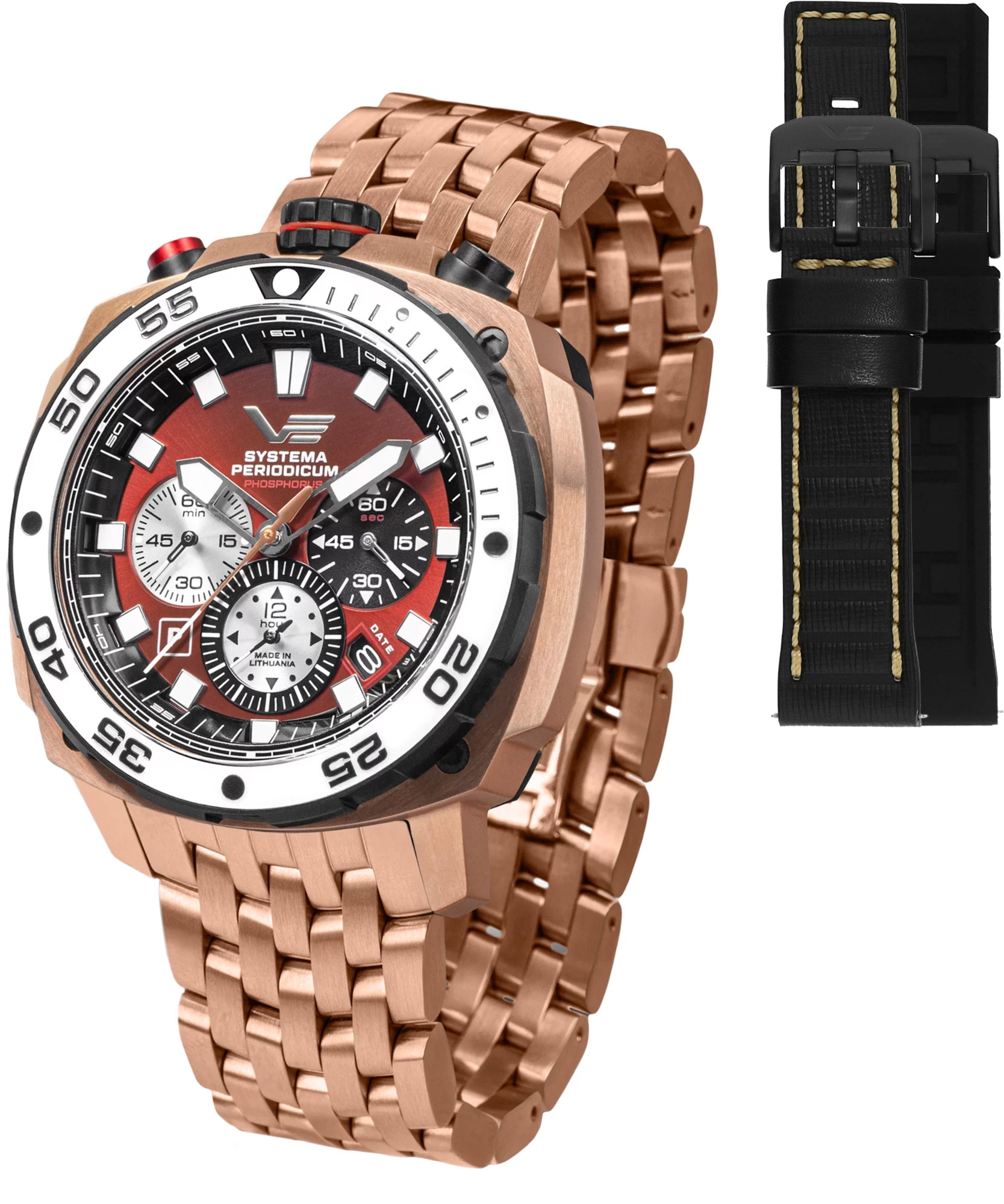 Zegarek męski Vostok Europe Systema Periodicum Phosphorus Chronograph SET Limited Edition + 2 paski Vostok VK67-650E724-57605