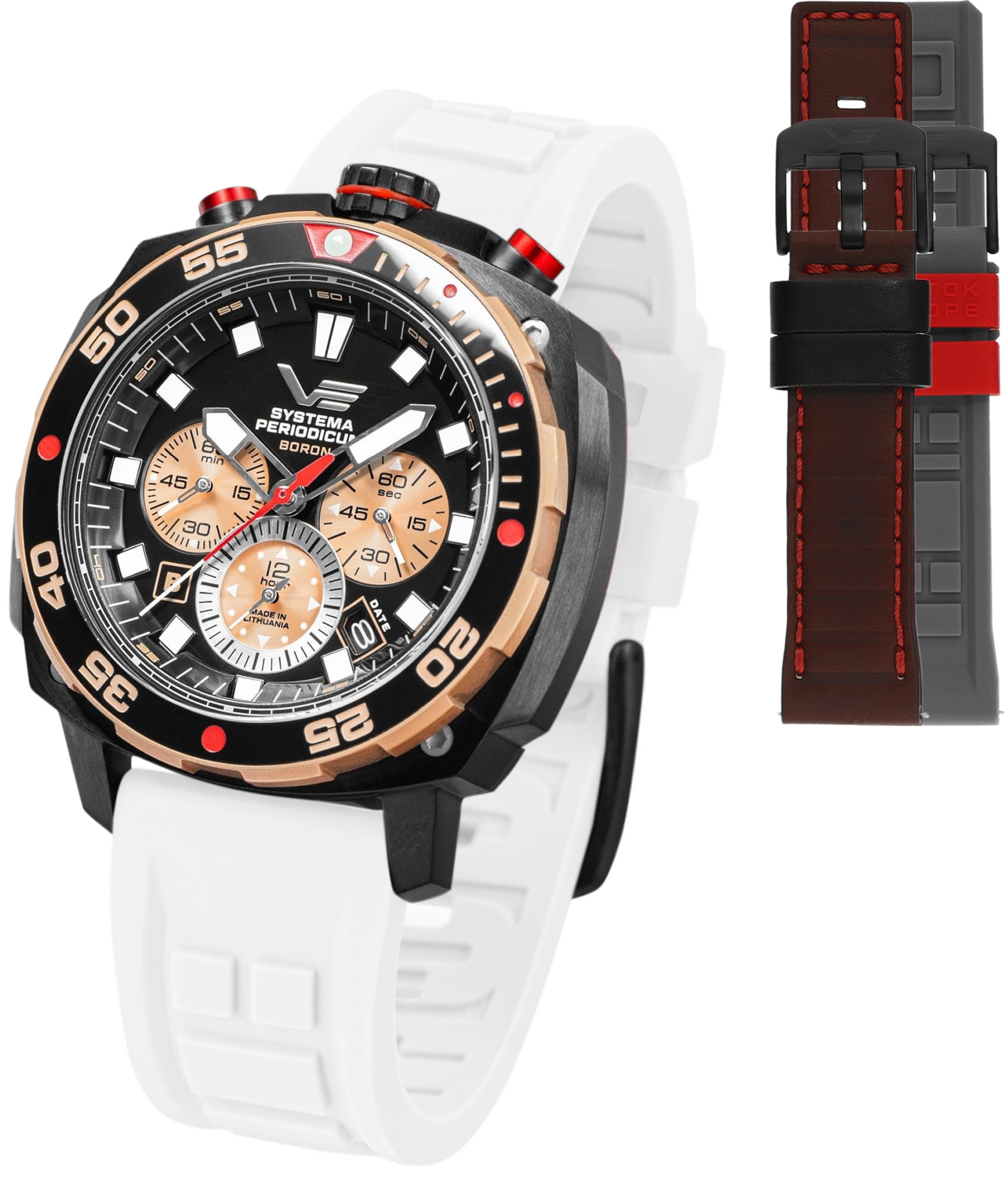 Zegarek męski Vostok Europe Systema Periodicum Boron Chronograph SET Limited Edition + 2 paski Vostok VK67-650E721-56721