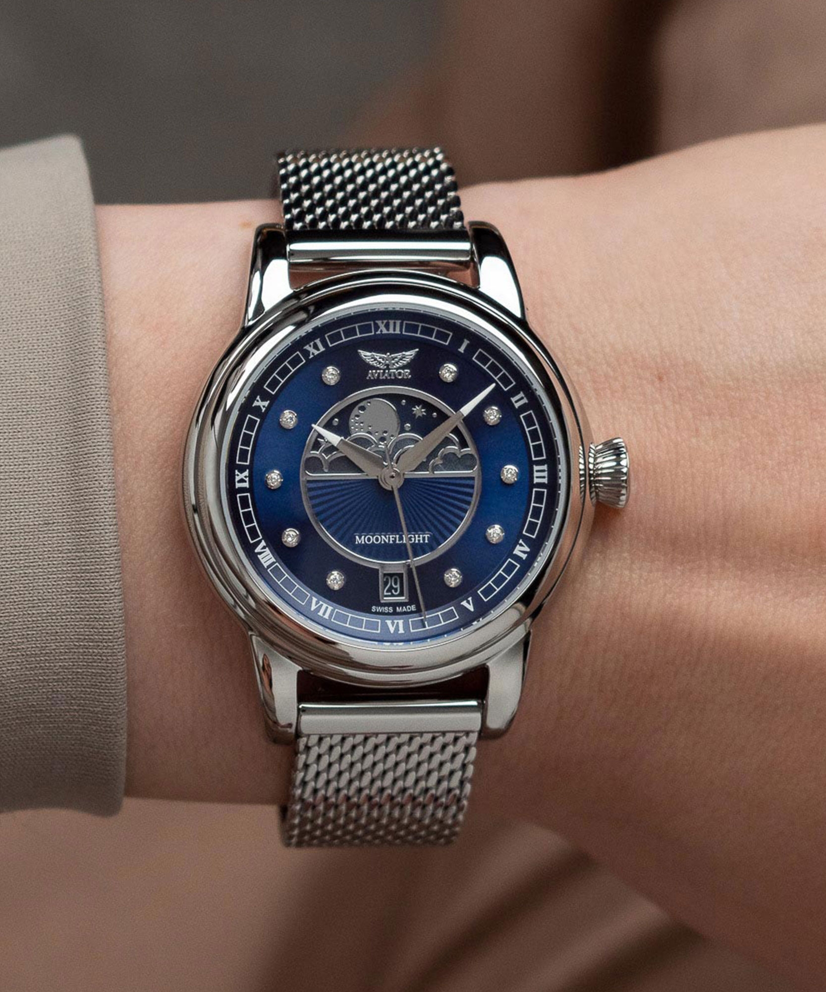 Zegarek damski Aviator Douglas Moonflight Blue Diamonds Limited Edition V.1.33.0.379.5