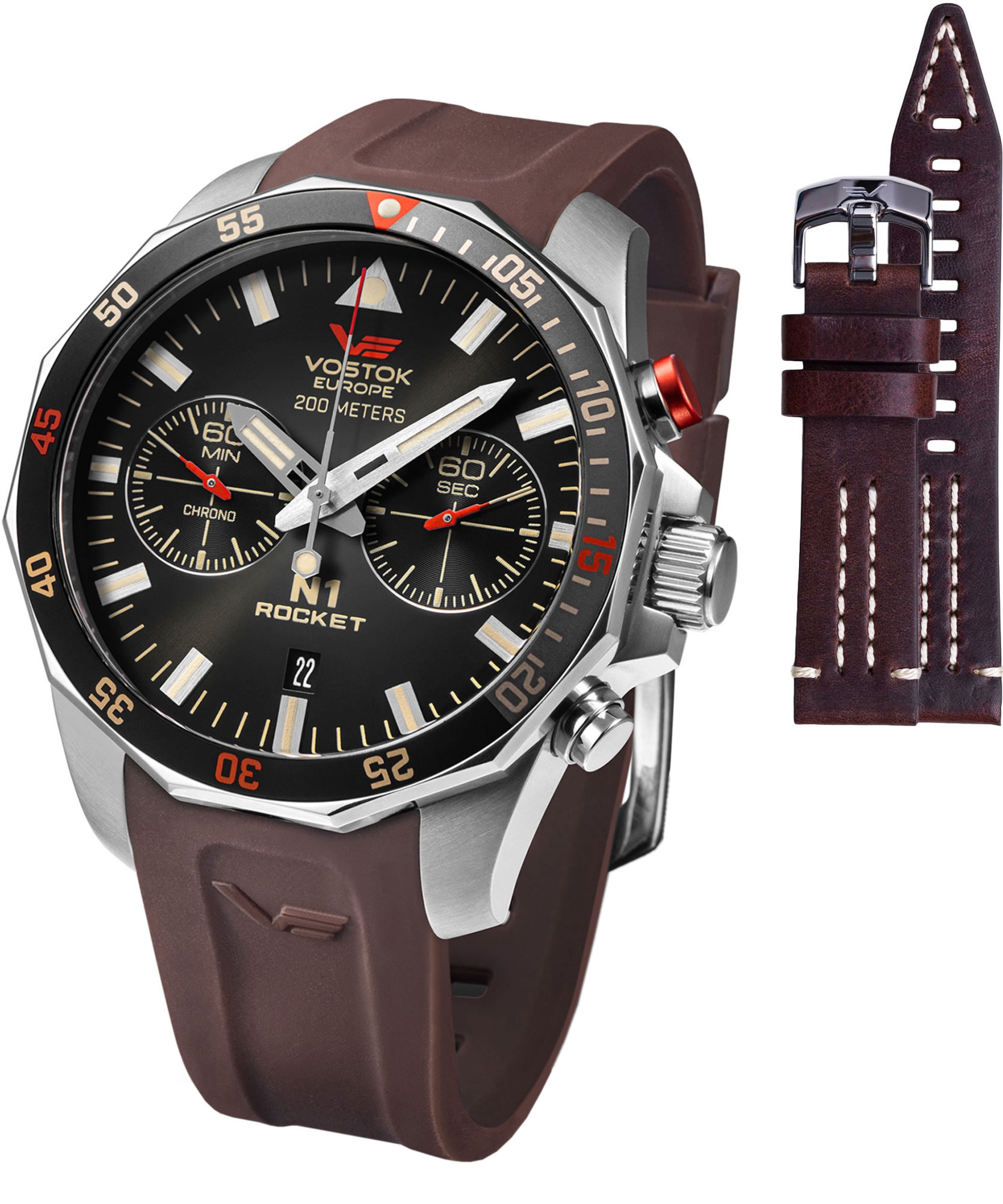 Zegarek męski Vostok Europe N1 Rocket Chrono Limited Edition + pasek Vostok 6S21-225A618-39946