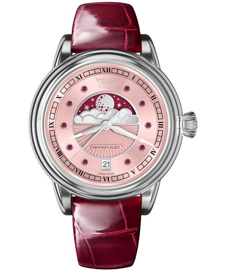 Zegarek damski Aviator Moonflight Gemstone Edition Pink Red Ruby Limited Edition V.1.33.0.417.4