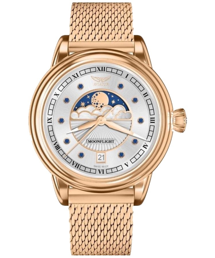 Zegarek damski Aviator Moonflight Gemstone Edition Silver Blue Sapphire Limited Edition V.1.33.2.416.5