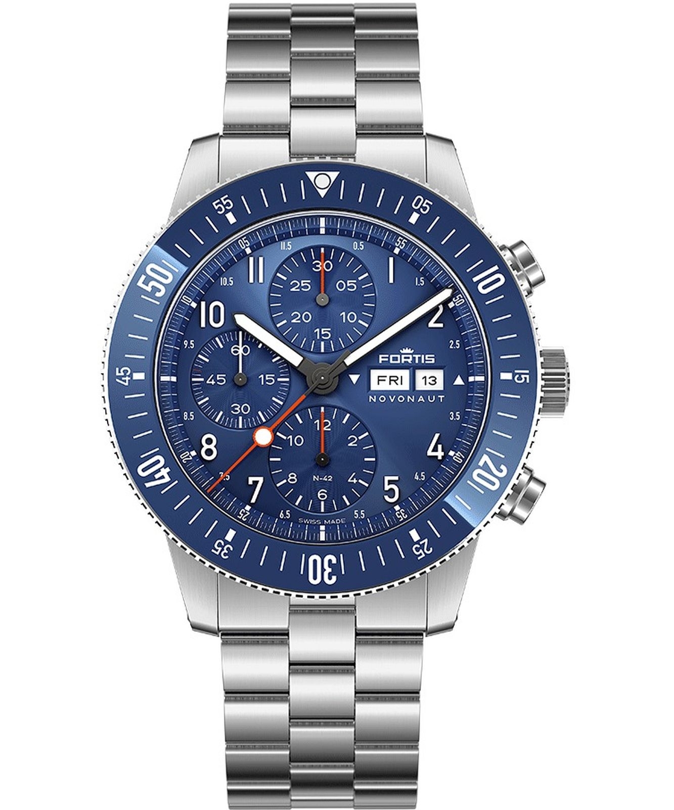 Zegarek męski Fortis Novonaut N-42 Cobalt Blue Block Bracelet F2040012