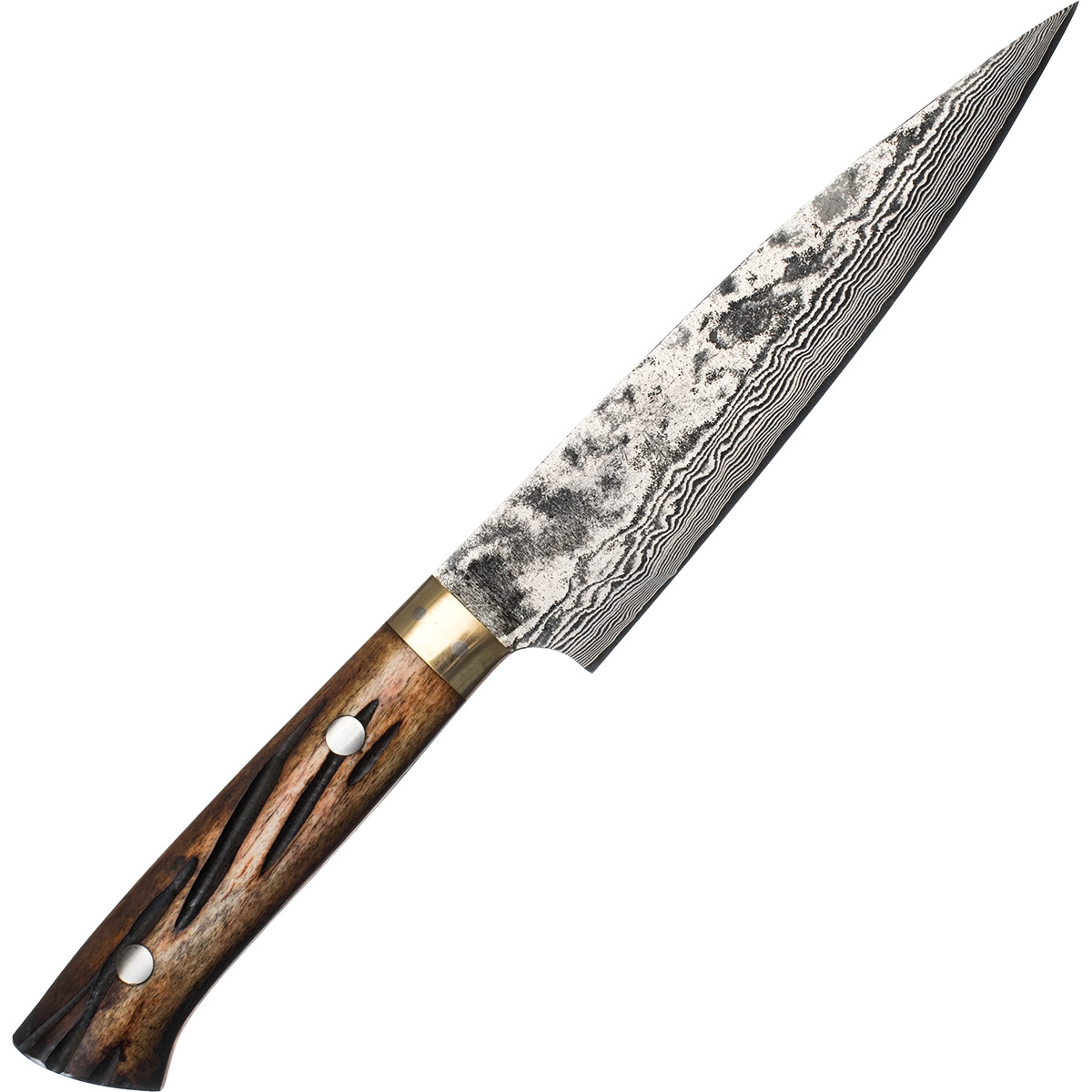 Uniwersalny nóż kuchenny 15 cm ręcznie kuty takeshi saji ybb stal vg-10 (h-v10d-pe-150ybb) - tytuł obrazka Uniwersalny nóż kuchenny 15 cm ręcznie kuty takeshi saji ybb stal vg-10 (h-v10d-pe-150ybb)