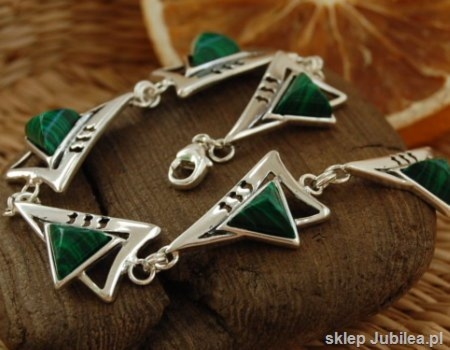 TANGLE - srebrna bransoletka z malachitem