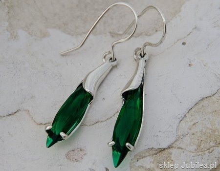 RAMON - srebrne długie kolczyki ze szmaragdem