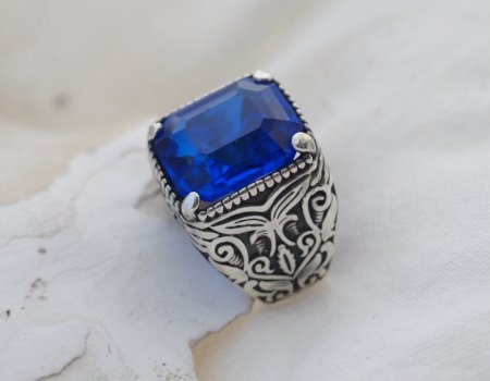 Royal Blue klejnot królów srebrny sygnet spinel