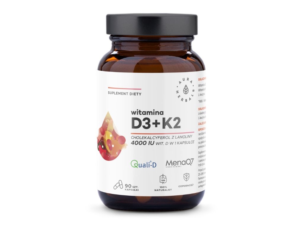 Witamina D3 4000 IU z witaminą K2 90 kapsułek - Aura Herbals