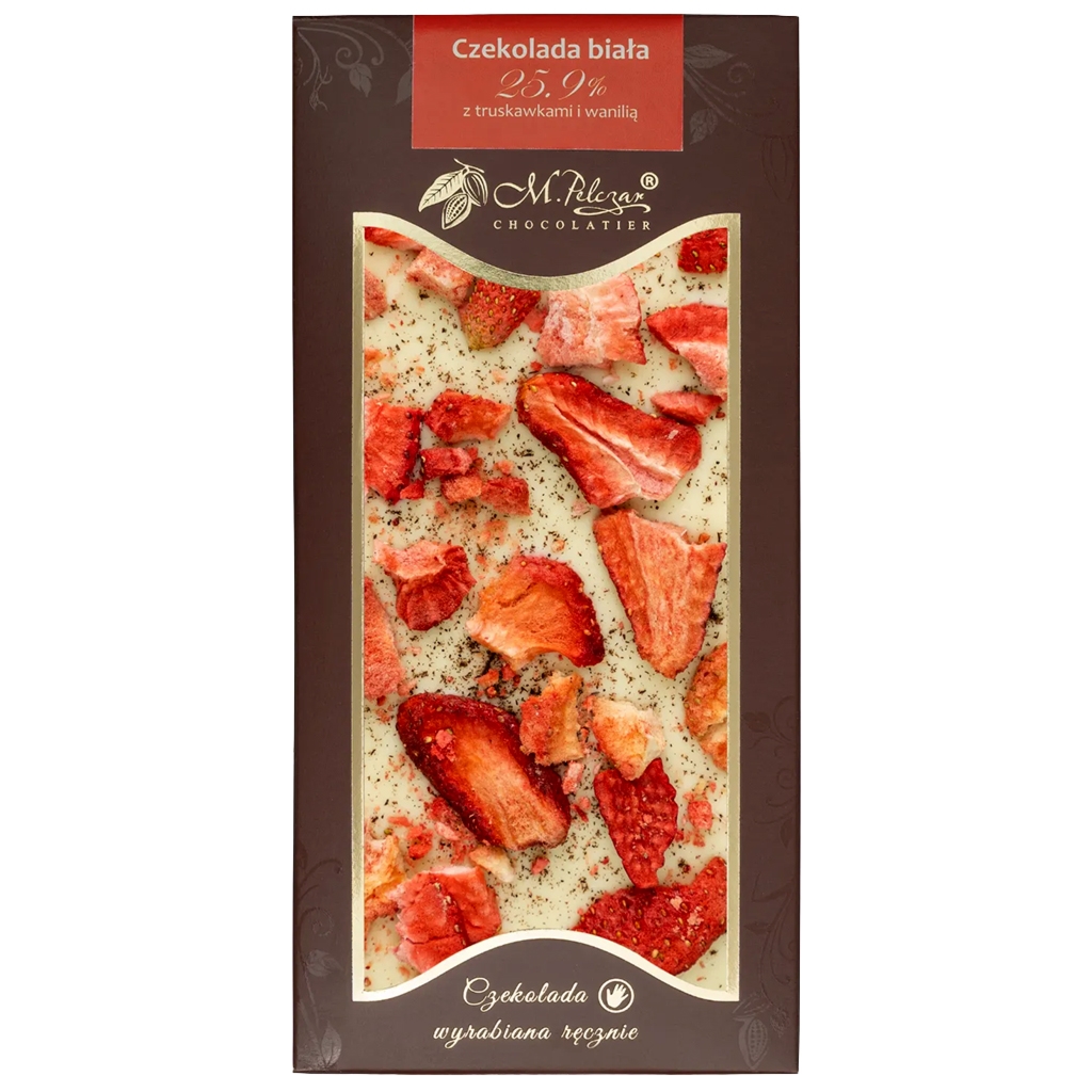 M.Pelczar Chocolatier Czekolada biała 25,9% z truskawkami i wanilią 80g - M.pelczar Chocolatier