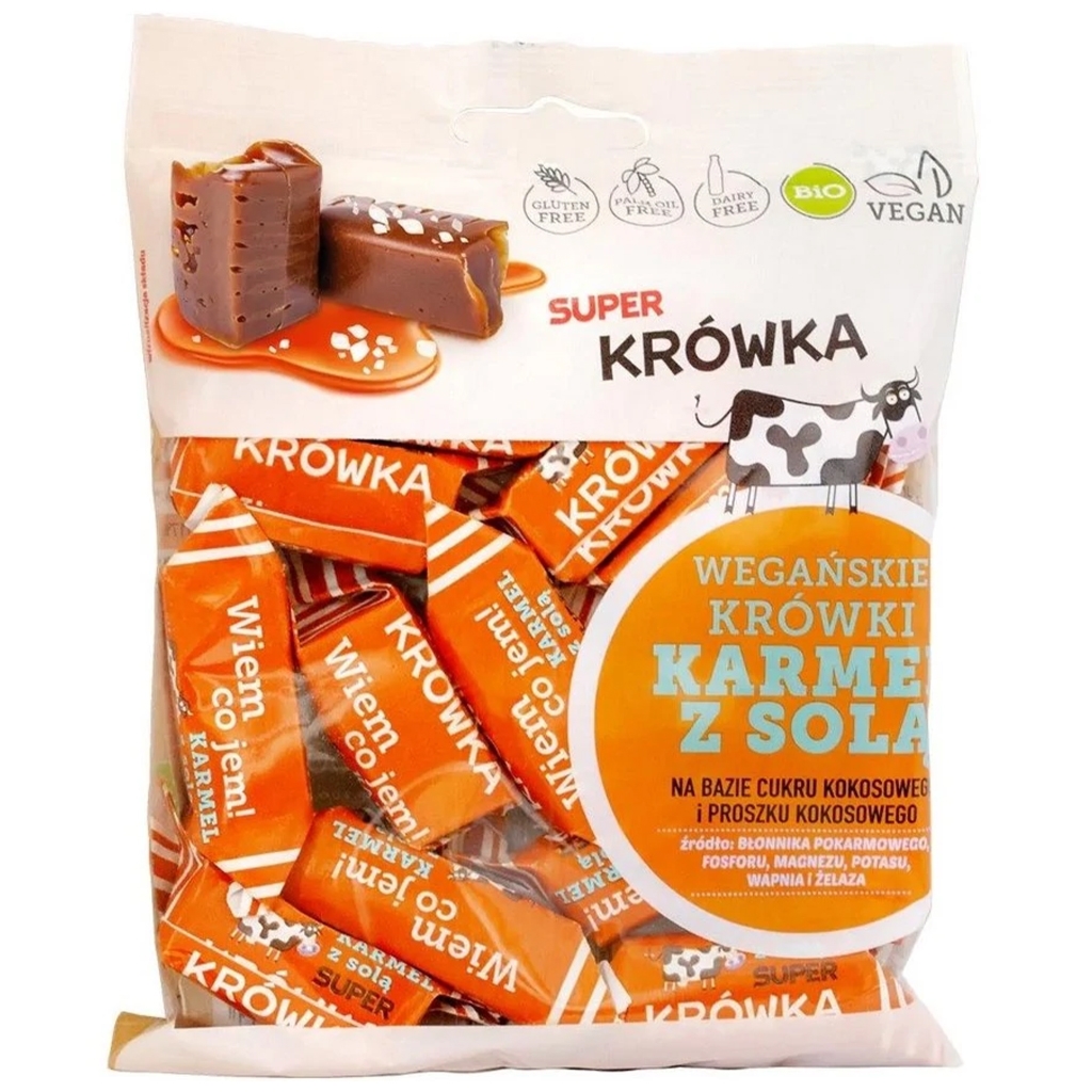 Super Krówka Cukierki krówki o smaku karmelu z solą bez mleka BIO 150g - Super Krówka