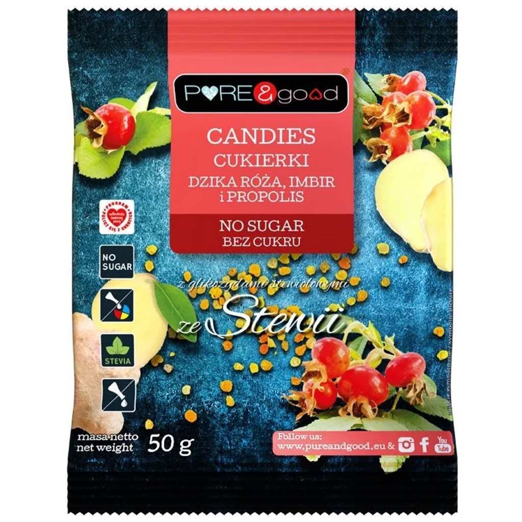 PURE&good Cukierki z dziką różą, imbirem 50 g