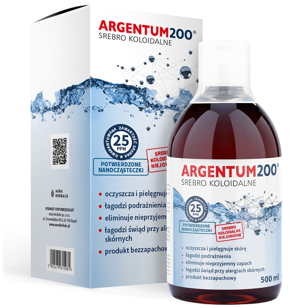 AURA HERBALS Srebro Koloidalne 25 ppm, Argentum200, tonik 500 ml