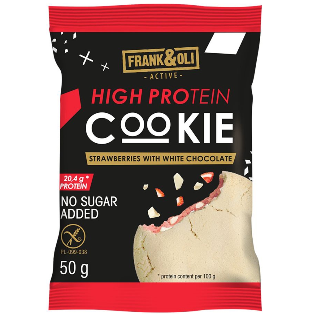 Ciasteczko proteinowe truskawka z białą czekoladą BDC 50g - Frank&oli