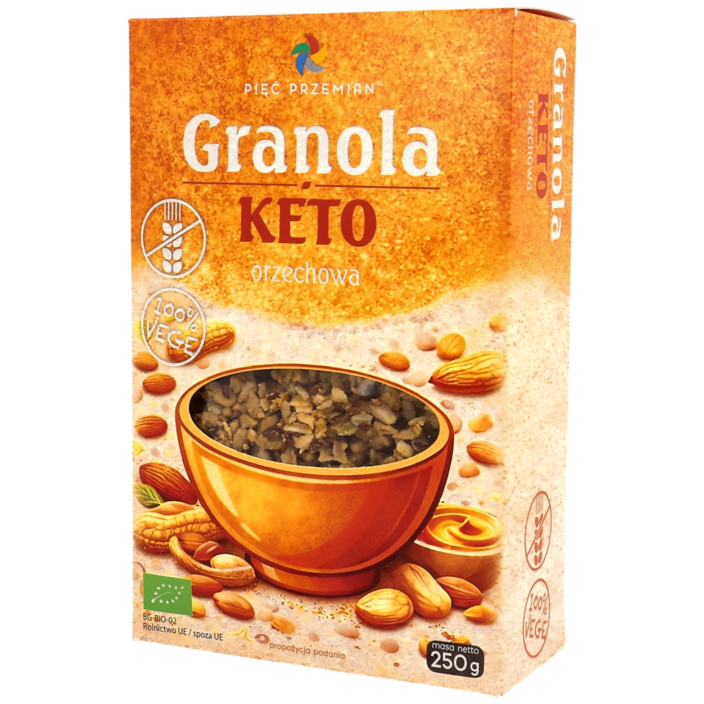PIĘĆ PRZEMIAN Granola KETO orzechowa bezglutenowa BIO 250 g - Pięć Przemian