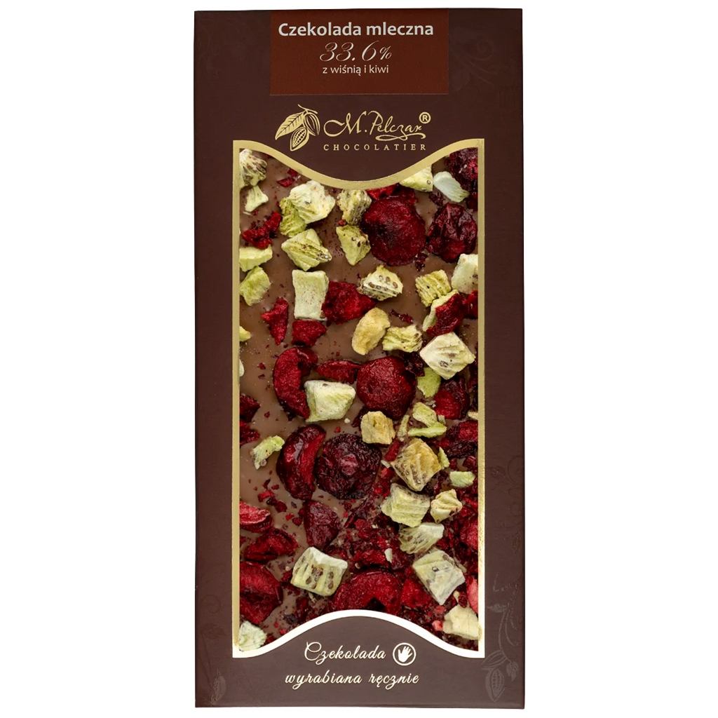 M.Pelczar Chocolatier Czekolada mleczna 33,6% z wiśnią i kiwi 80g - M.pelczar Chocolatier