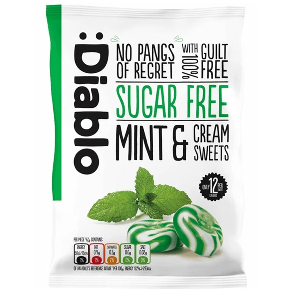 Cukierki śmietankowe o smaku miętowym bez cukru 75g - Diablo