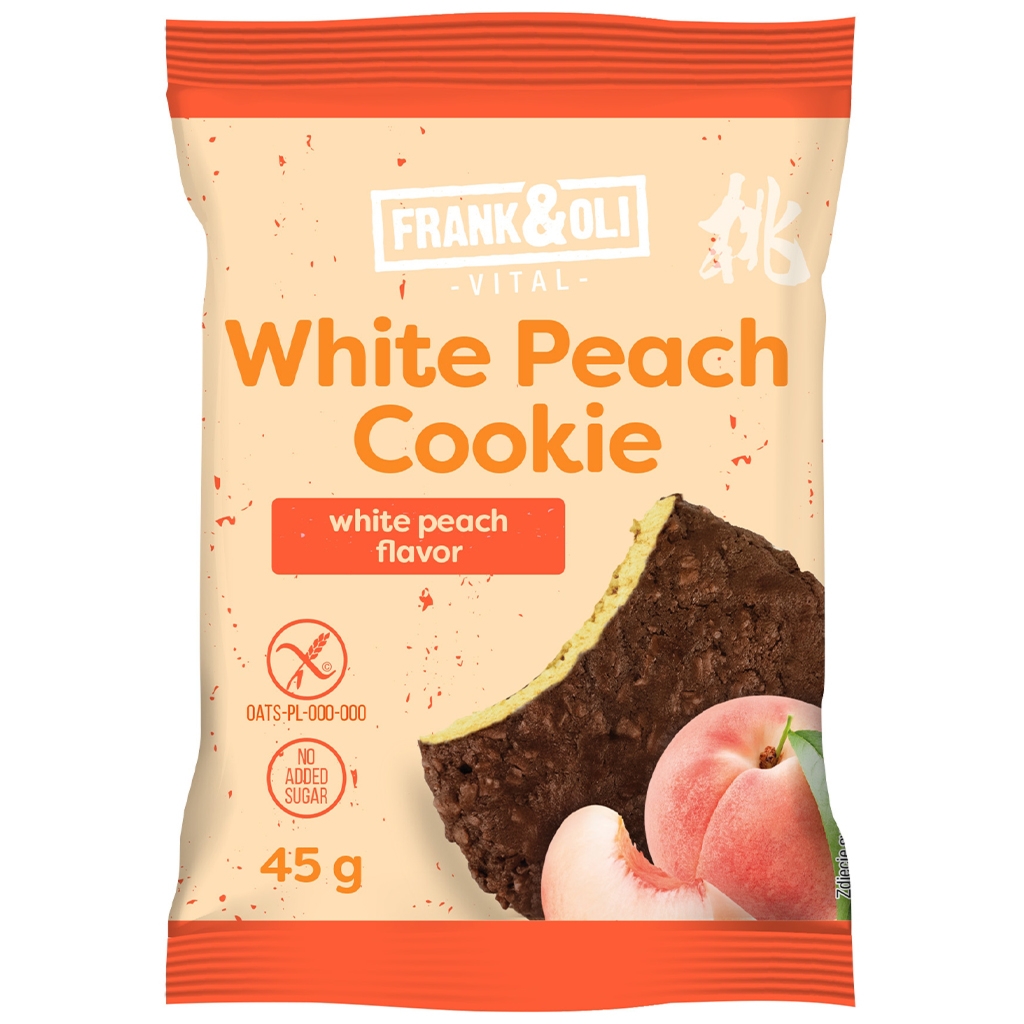 Frank&Oli Ciasteczko owsiane z nadzieniem o smaku białej brzoskwinii 45g - Frank&oli