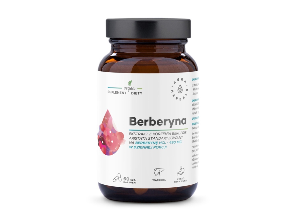 Berberyna HCL 490 mg Ekstrakt z kory 60 kapsułek - Aura Herbals