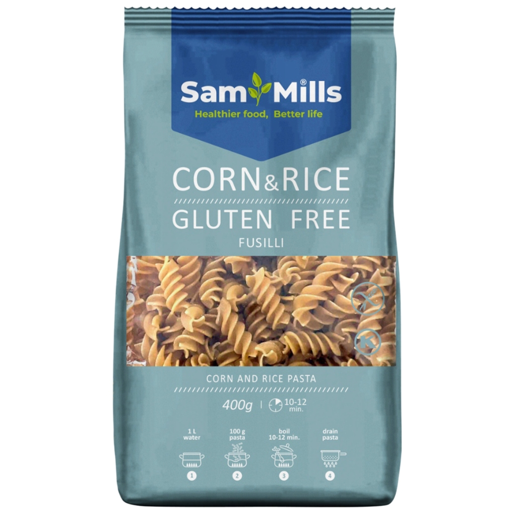 Makaron kukurydziano-ryżowy świderki bezglutenowy 400g - Sam Mills