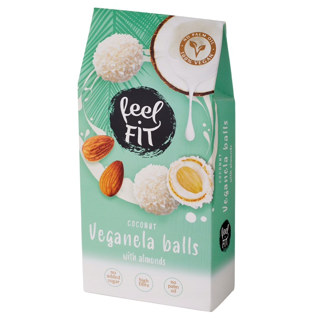 Veganella kulki kokosowe z migdałem bez cukru 63 g - Feel Fit