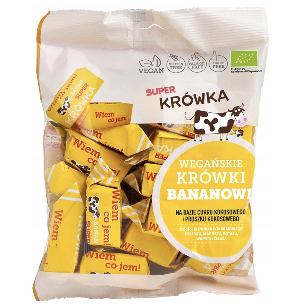 Super Krówka Cukierki krówki o smaku bananowym bez mleka BIO 150g - Super Krówka