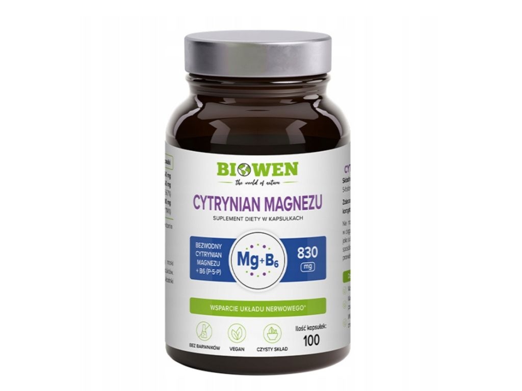 Cytrynian magnezu 825mg z witaminą B6 100 kapsułek - Biowen