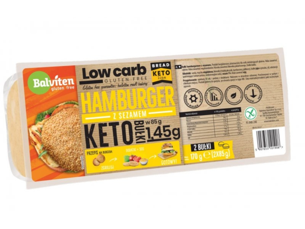 Bułki hamburgerowe z sezamem keto bezglutenowe (2szt) 170g - Balviten