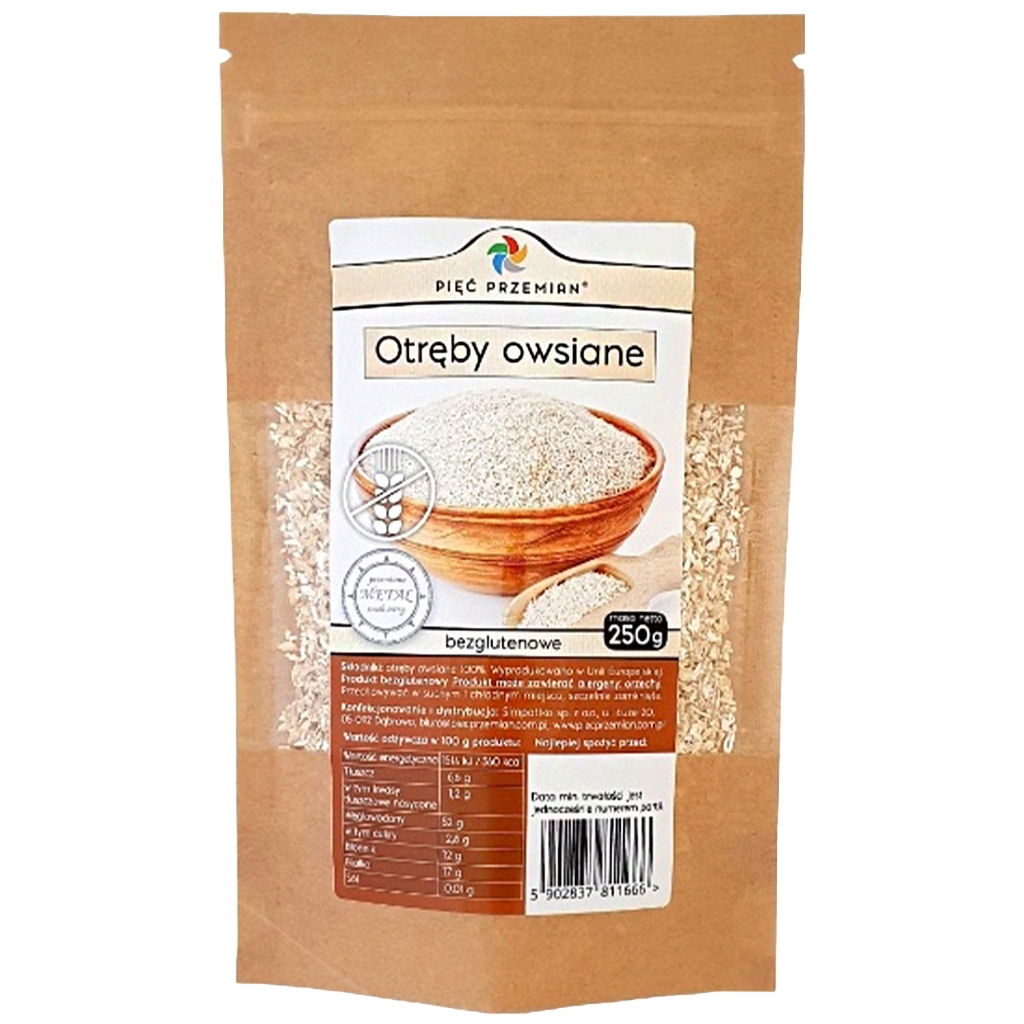 PIĘĆ PRZEMIAN Otręby owsiane bezglutenowe 250g - Pięć Przemian