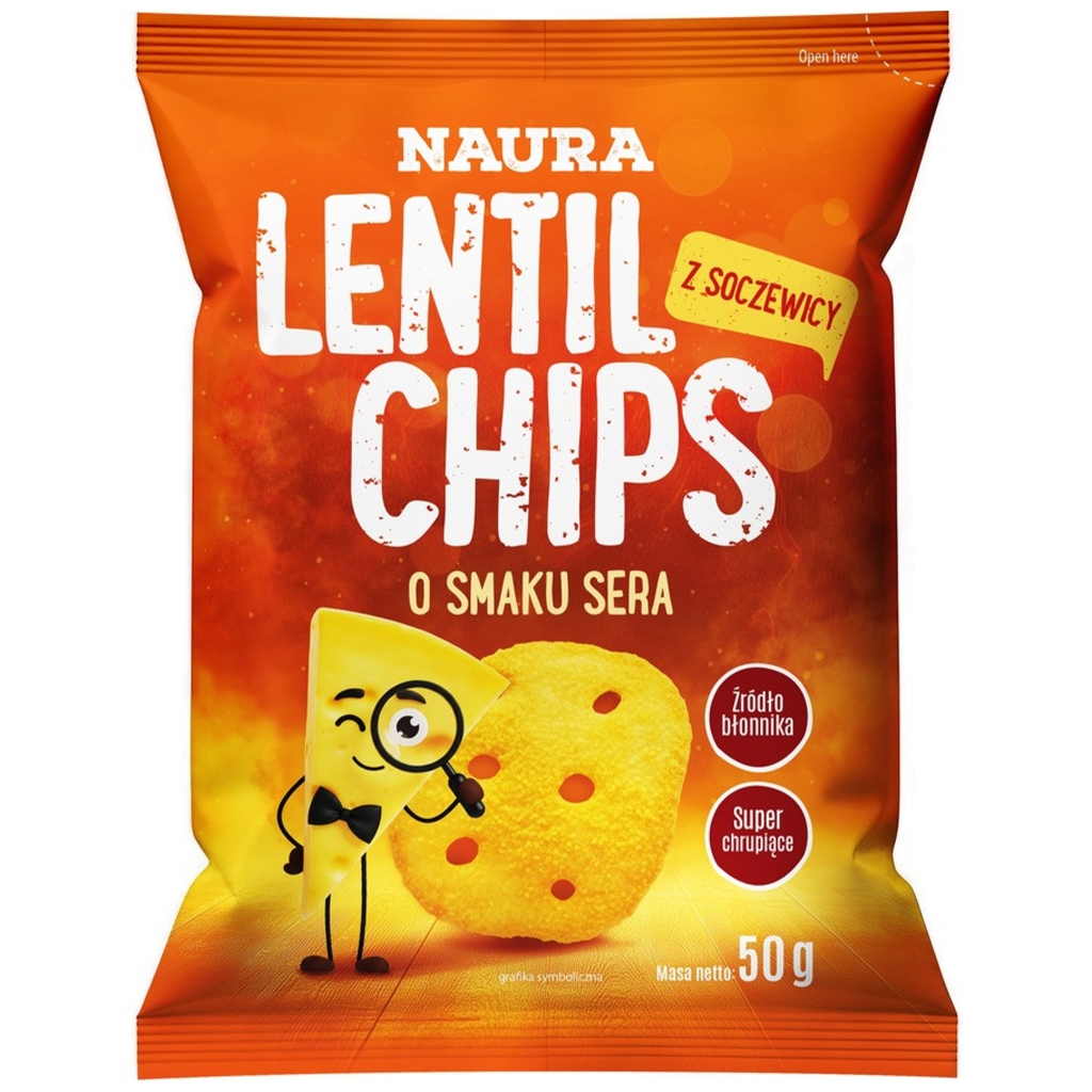 Naura Chipsy z czerwonej soczewicy o smaku sera 50g - Naura