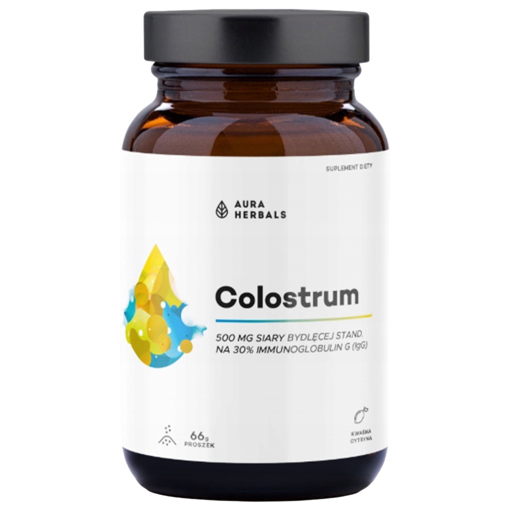 Colostrum 500 mg, kwaśna cytryna, proszek 66 g - Aura Herbals