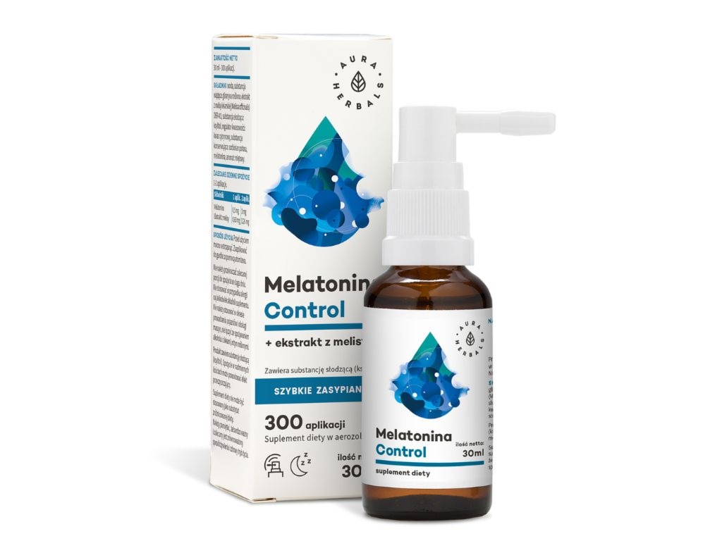 Melatonina control z ekstraktem z melisy w aerozolu 30ml - Aura Herbals