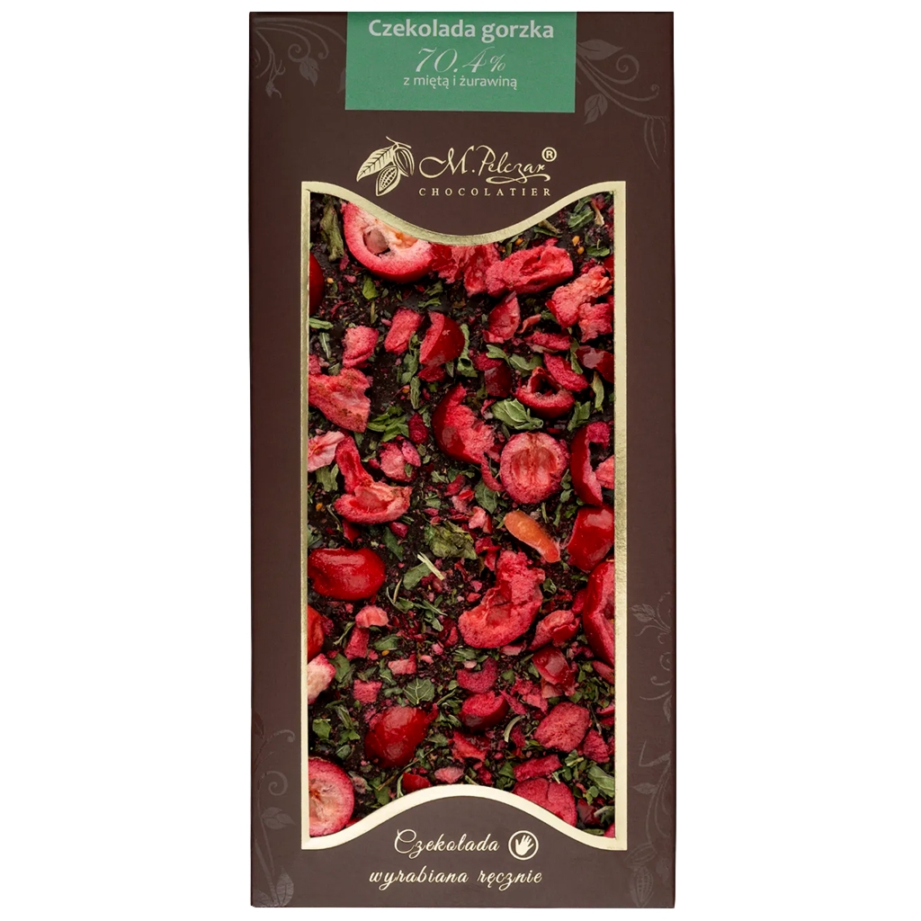 M.Pelczar Chocolatier Czekolada gorzka 70,4% z miętą i żurawiną 80g - M.pelczar Chocolatier