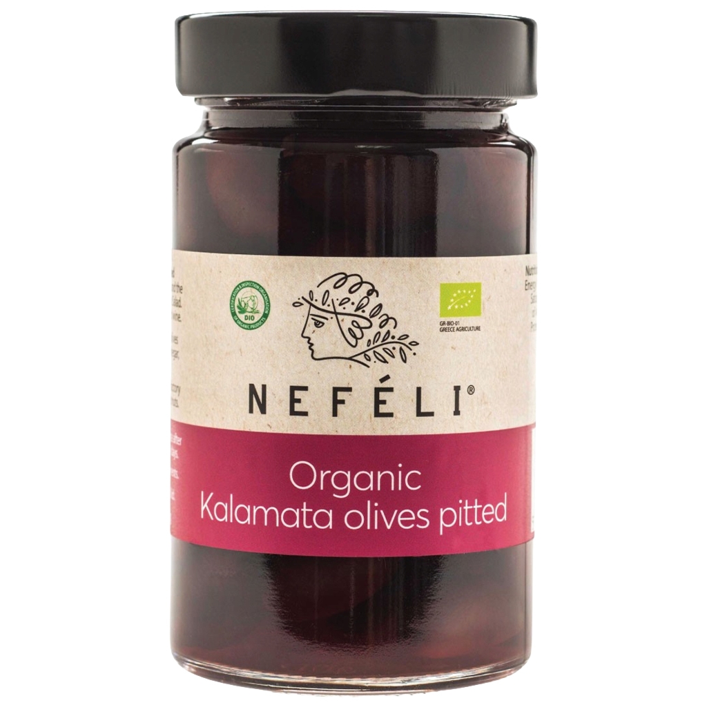Oliwki czarne Kalamata bez pestek w zalewie bio 295 g (160g) - Nefeli