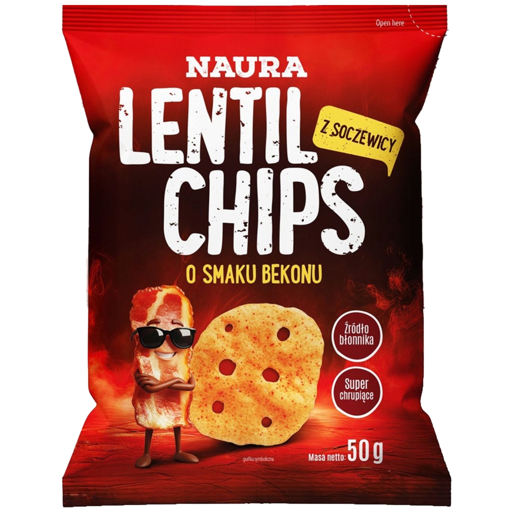 Naura Chipsy z czerwonej soczewicy o smaku bekonu 50g - Naura