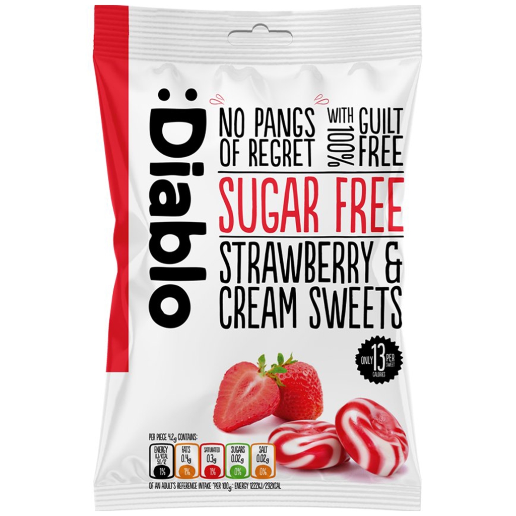 Cukierki śmietankowe o smaku truskawki bez cukru 75g - Diablo