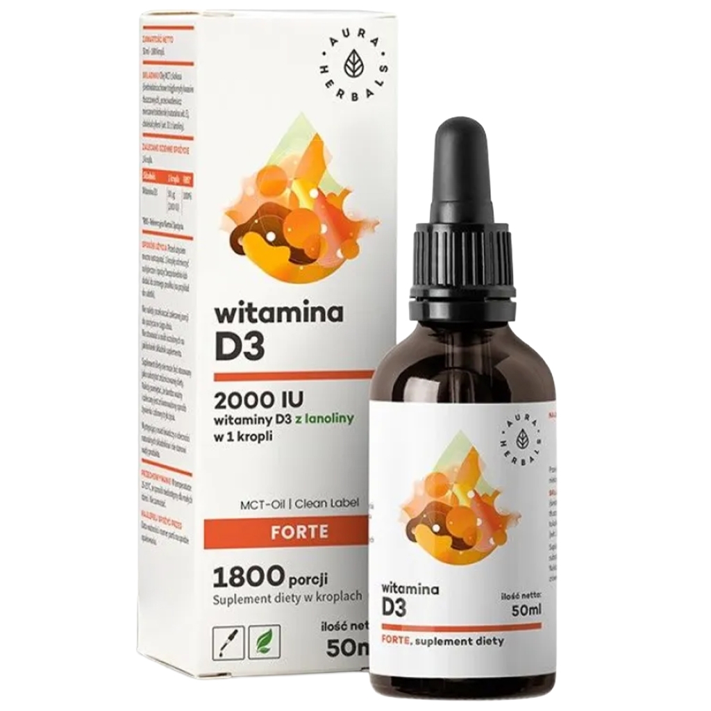 AURA HERBALS Witamina D3 2000 IU FORTE, MCT, krople 50 ml - Aura Herbals