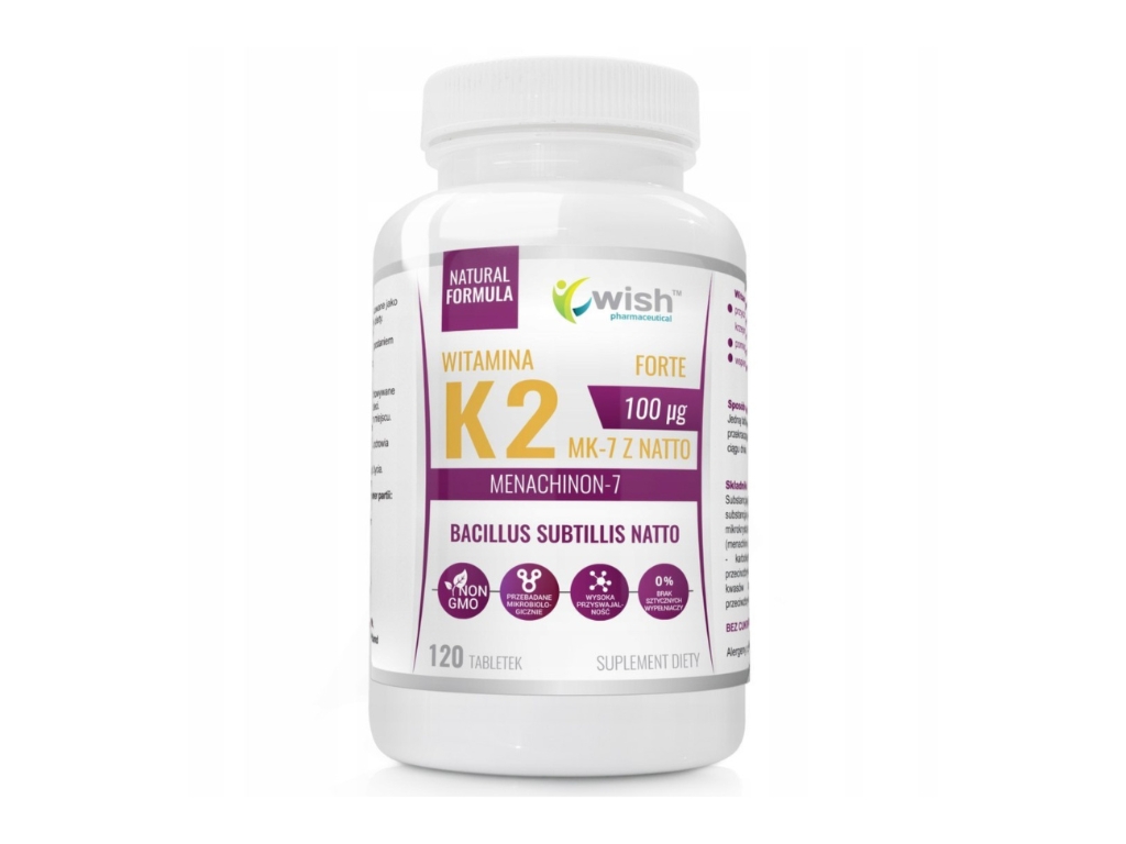 Witamina K2 MK-7 z natto 100mcg 120 Tabletek - Wish