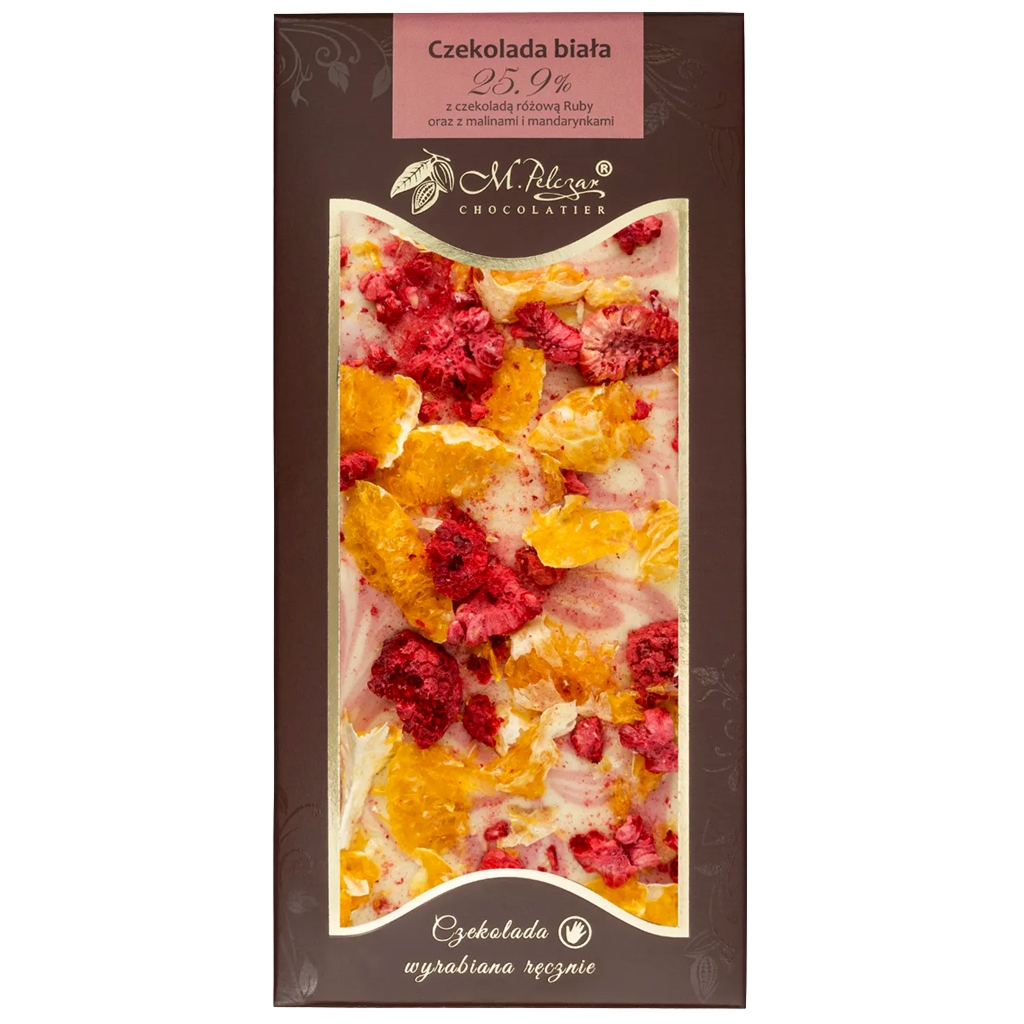 M.Pelczar Chocolatier Czekolada biała 25,9% z czek. różową Ruby i malinami 80g - M.pelczar Chocolatier