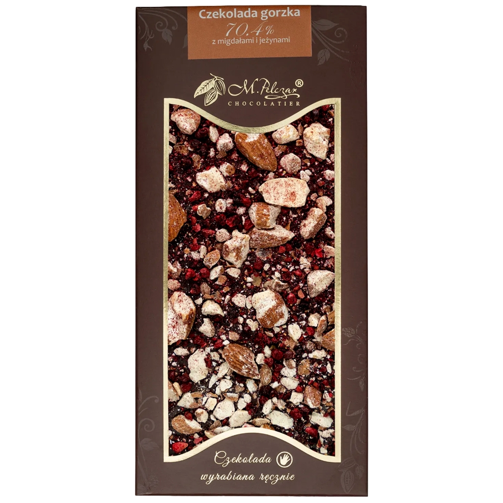 M.Pelczar Chocolatier Czekolada gorzka 70,4% z migdałami i jeżyną 80g - M.pelczar Chocolatier