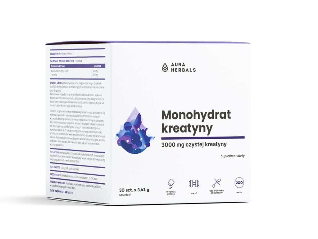 Kreatyna, monohydrat w saszetkach 30szt x 3,41g - Aura Herbals