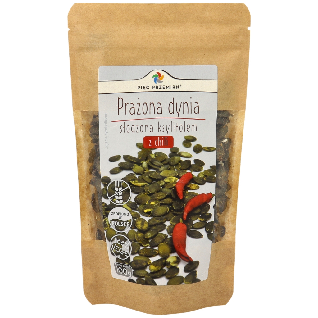 PIĘĆ PRZEMIAN Prażona dynia słodzona ksylitolem z chili 100 g - Pięć Przemian