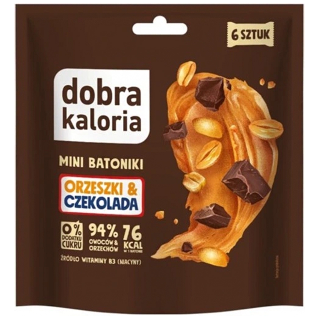 Mini batoniki orzeszki & czekolada bez dodatku cukru 108 g - Dobra Kaloria