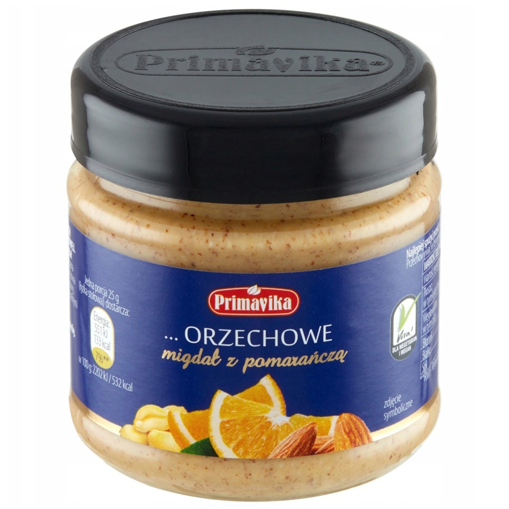 Pasta migdał z pomarańczą 185g - Primavika