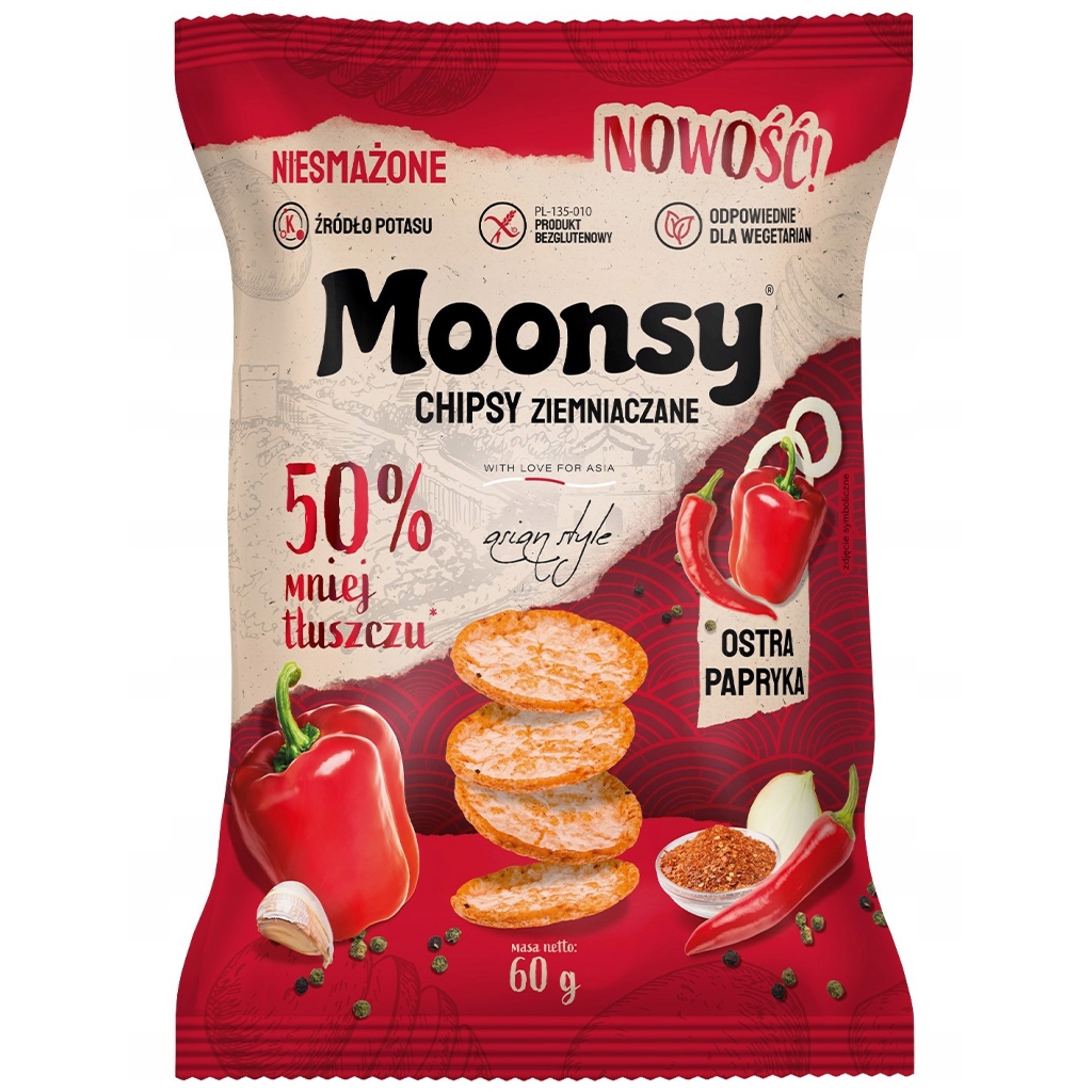 Moonsy Moonsy Chipsy ziemniaczane ostra papryka 60g - Moonsy