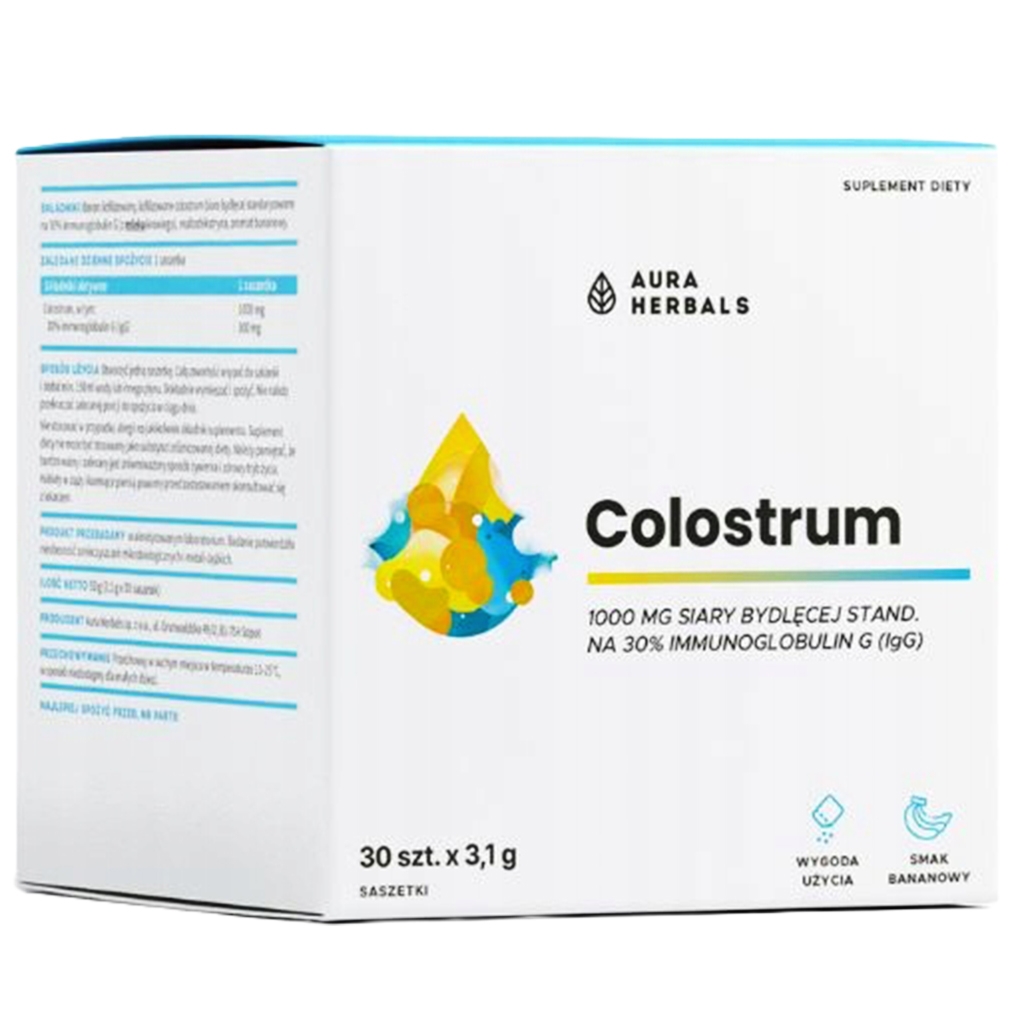 Colostrum 1000 mg bananowe, saszetki 30 szt - Aura Herbals