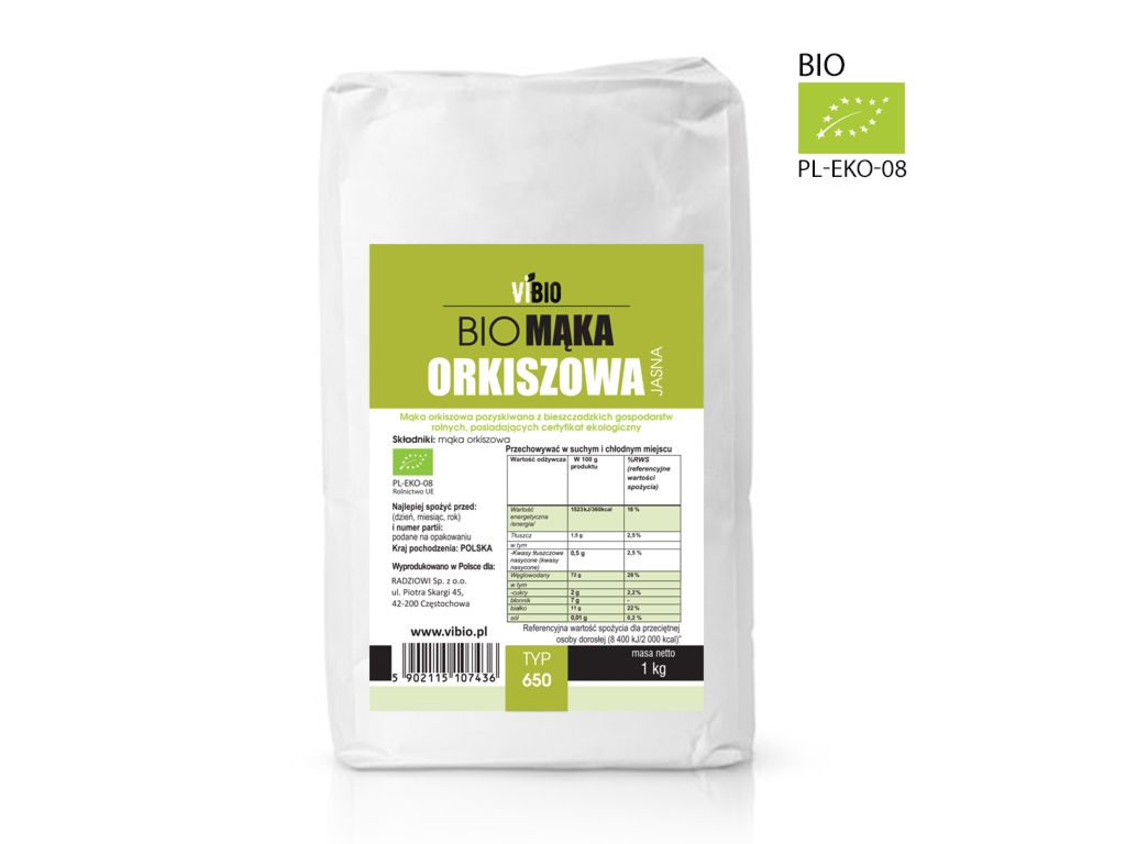 BIO Mąka orkiszowa typ 650 jasna - 1kg - Vibio