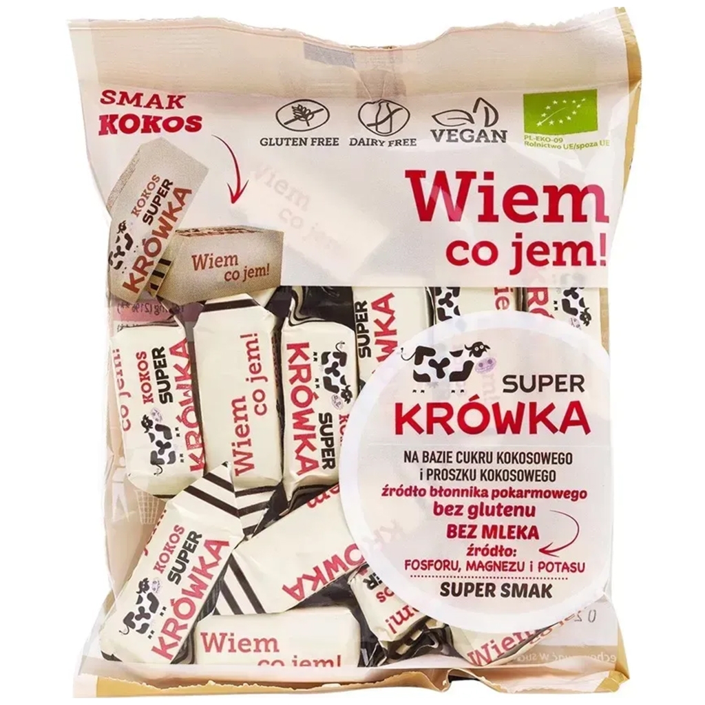 Super Krówka Cukierki krówki o smaku kokosowym bez mleka BIO 150g - Super Krówka